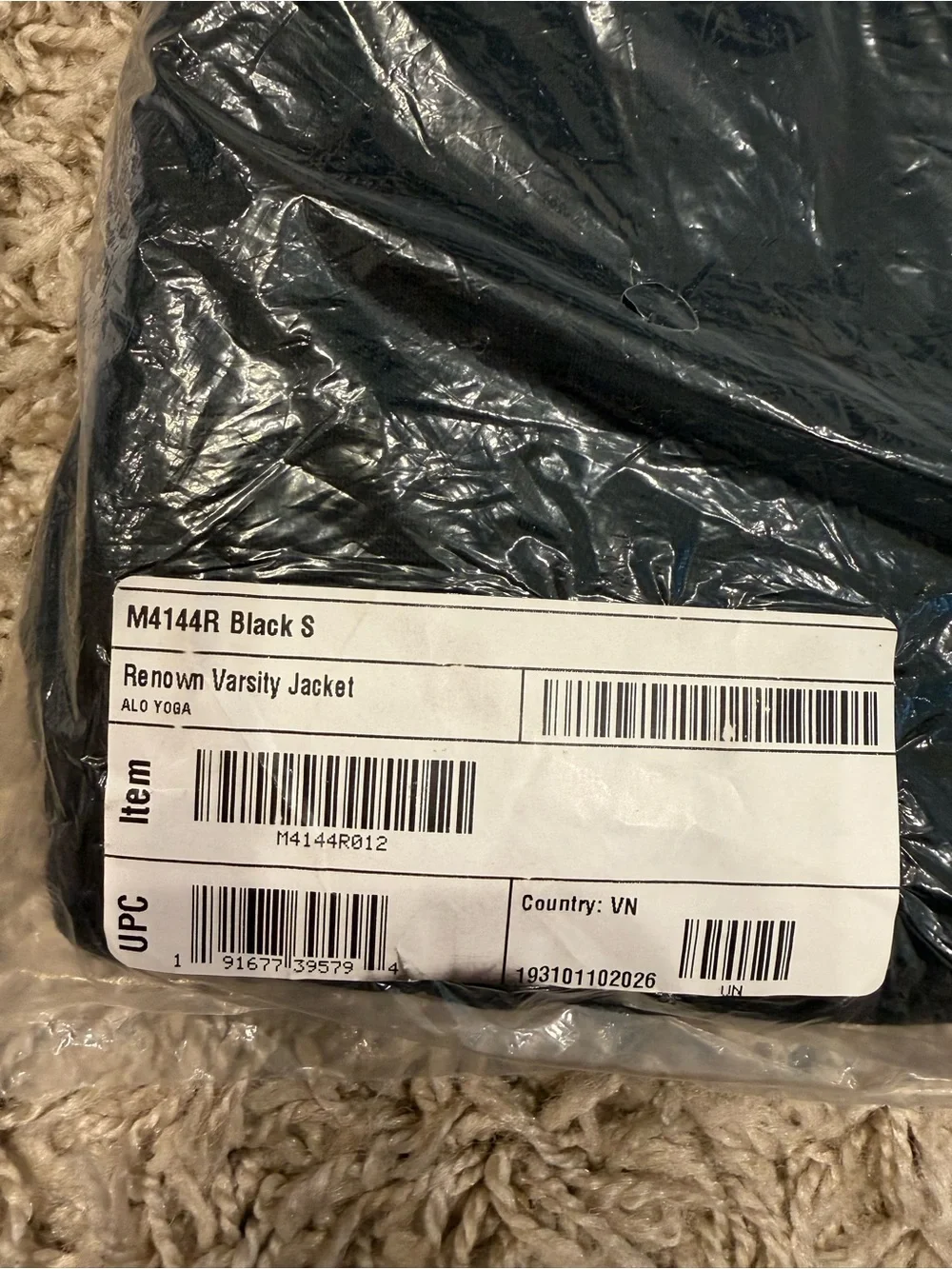 Alo Yoga Black Renown Varsity Jacket size Small NWT